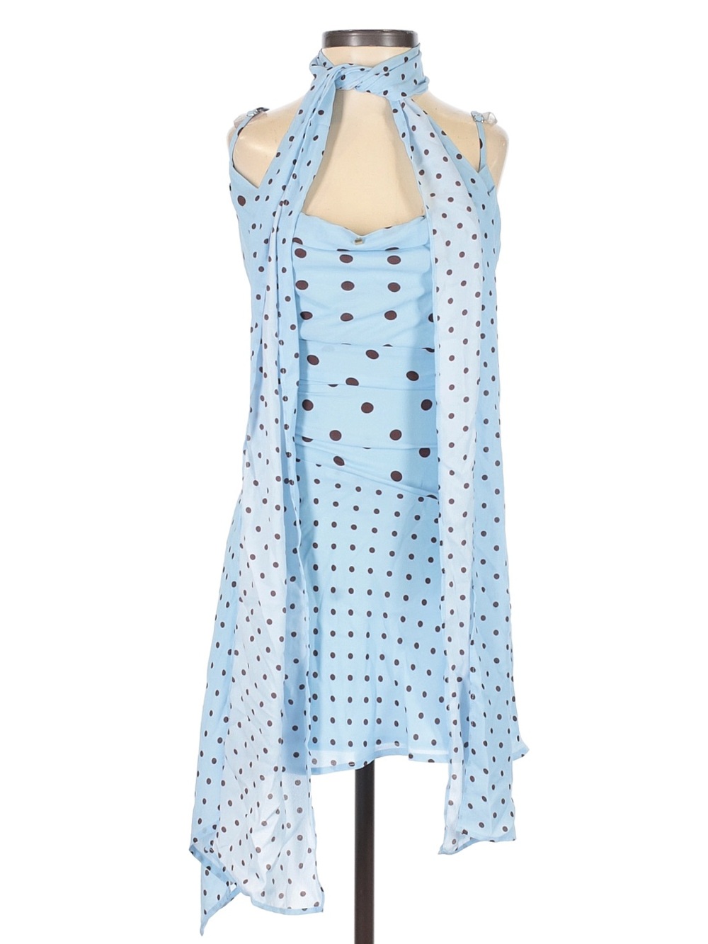 Runway the Label Light Blue Polka Dot Dress with Neck Scarf